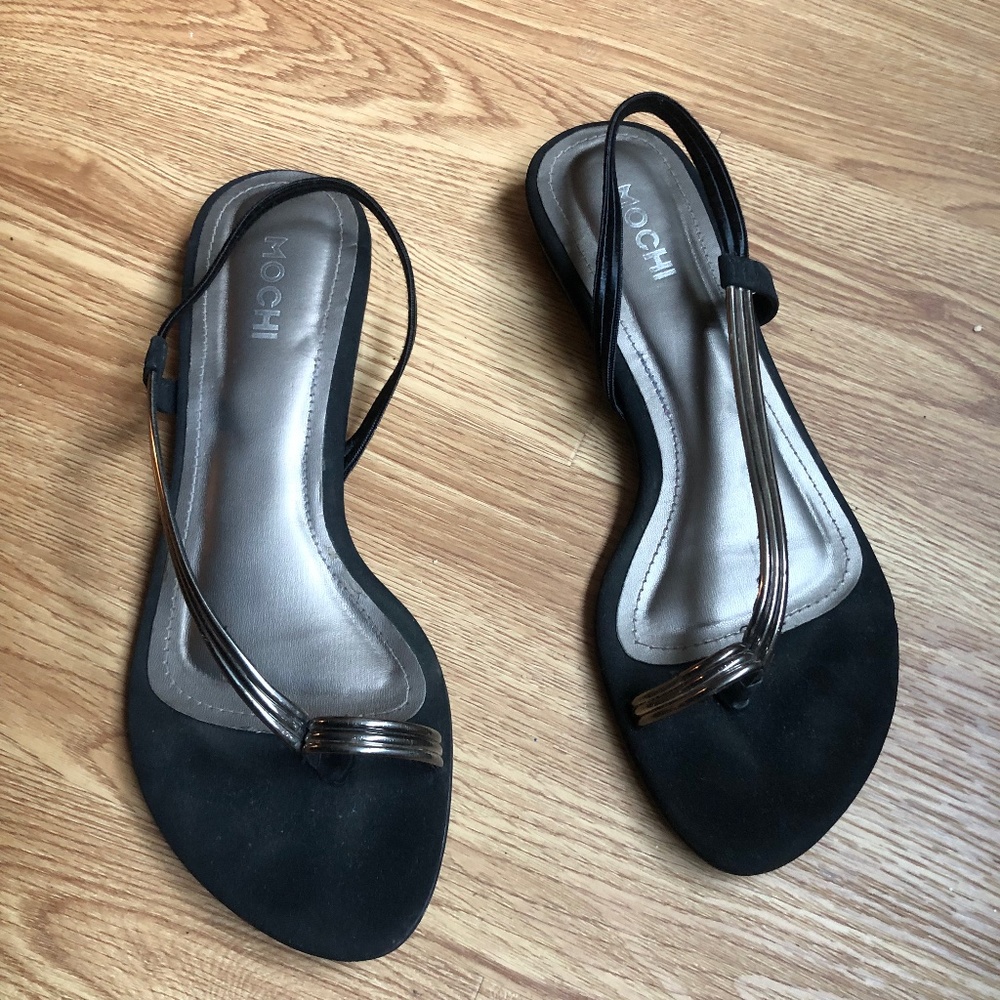 Mochi Black and Silver Flat Sandals Size 7.5/ EU38